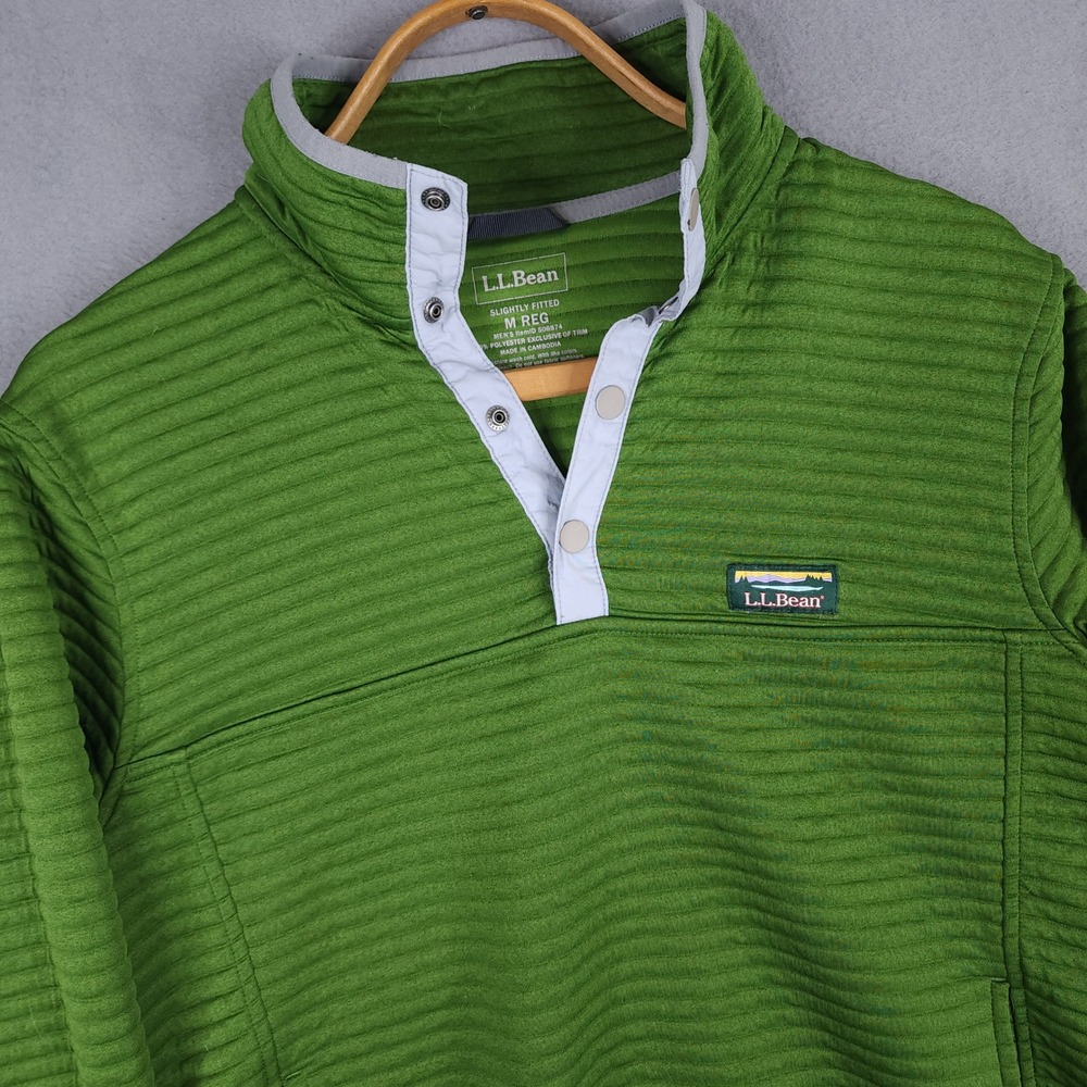 LL Bean Airlight Ribbed Knit Pullover Mens M Green Outdoor Gorpcore Hiking‎ Top
